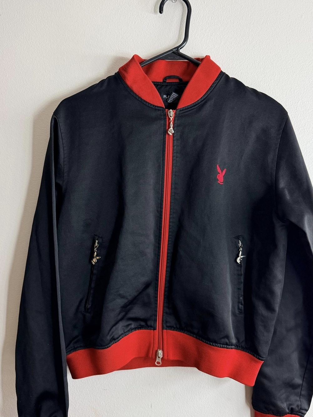 PLAYBOY Black Jacket with Red Trim and Bunny Pull